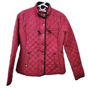 BODEN City Padded Quilted Jacket SZ 4 London Print Lining Red Barn Chore Cord